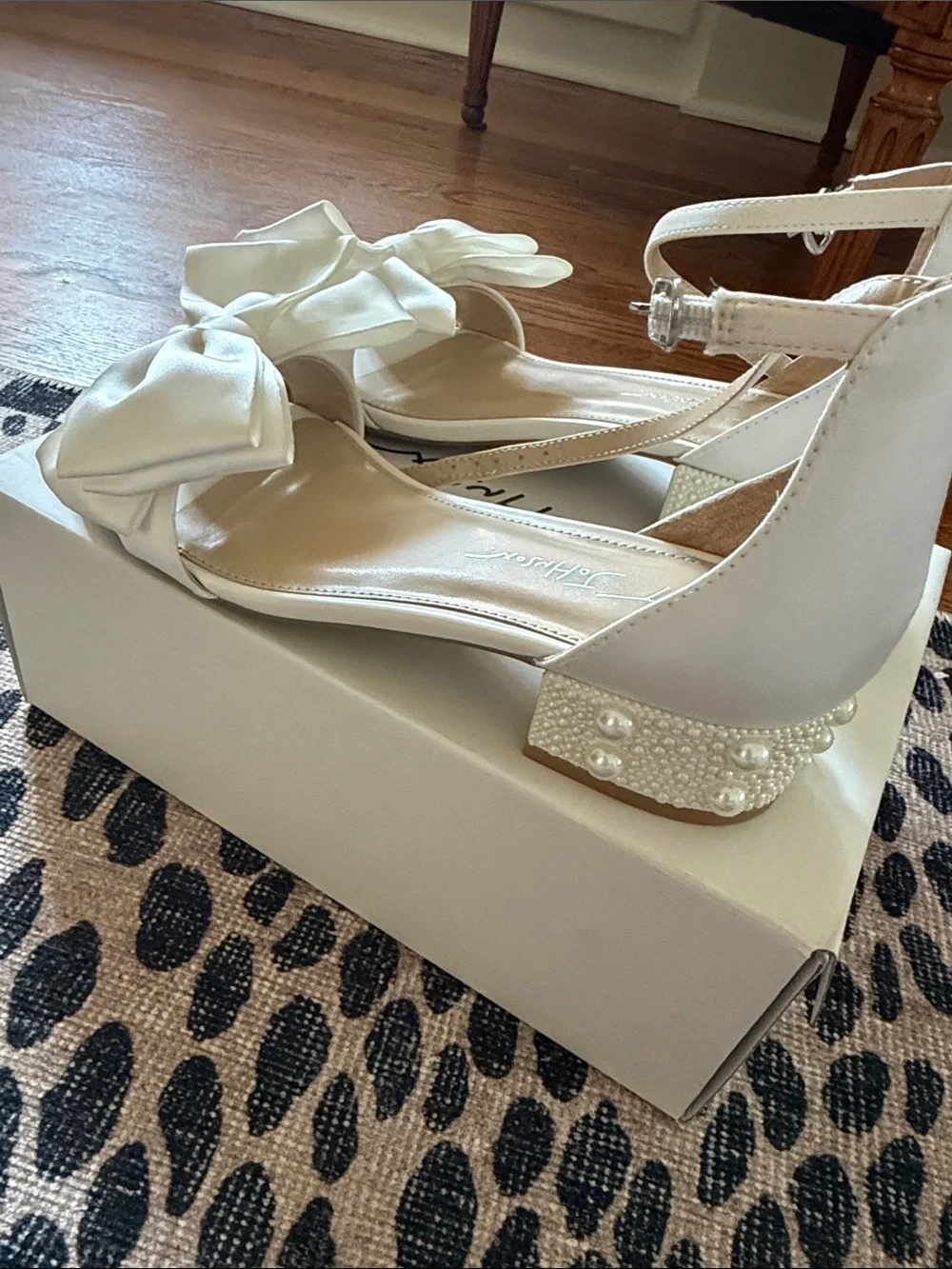 Betsey Johnson Ivory Bow Ankle-Strap Block Heel Sandals